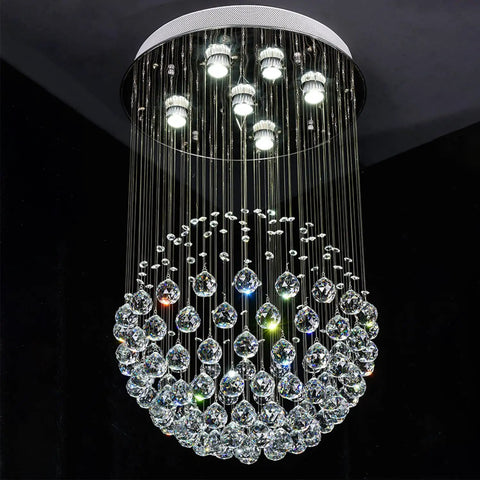 Six Light Crystal Chandelier Flush Mount Raindrop Ceiling Light With Large Ball Shape Design for modern decor.