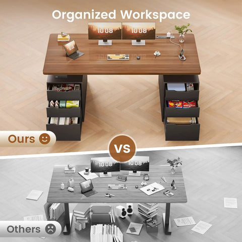 Electric Standing Desk With 6 Drawers, 55 Inch Wide Adjustable Desk With Ample Storage And Built In Power Outlets, organized workspace