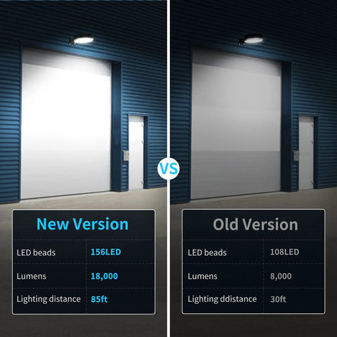 Comparison of 2 Pack 150W LED Barn Light Dusk To Dawn Outdoor Security Flood Light With Photocell Sensor, new vs old version