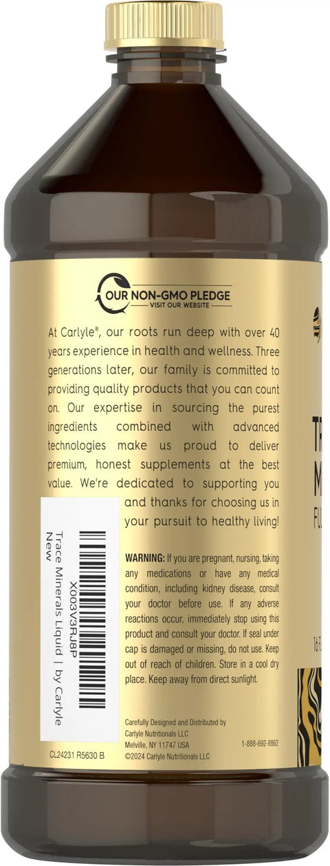 Side view of a bottle of Liquid Trace Minerals With Magnesium Chloride Sodium And Potassium For Everyday Wellness 16 Fl Oz Vegetarian Non GMO Gluten Free Full Spectrum Mineral Support To Fuel Hydration And Vitality Daily