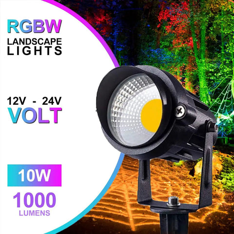Color Changing Outdoor Spotlight Kit With Remote Control 10W RGBW LED Landscape Lights 12V To 24V Waterproof Spotlights image