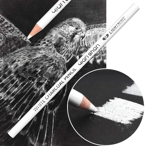 Two White Sketch Charcoal Pencils Set High Quality Wooden Charcoal Pencils For Artists Great For Drawing Sketching Blending