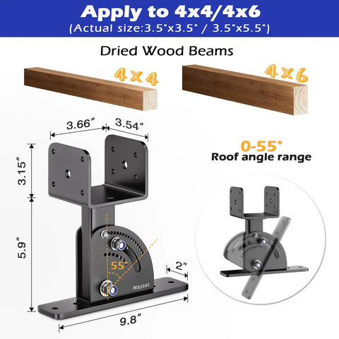 Beefy Heavy Duty Pergola Roof Riser Brackets Set Adjustable And Anchored Angle Brackets For Wood Patio Cover Gazebo Corrosion Resistant Stainless Steel With Black Powder Coating