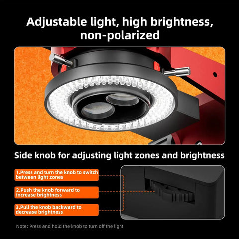 144 LED Ring Light For Microscope And Camera Lens With Four Zone Control Pro Grade Adjustable Brightness Secure Mount And Smooth Even Illumination For Macro Stereo Microscopy And Photography, black ring light with side knob