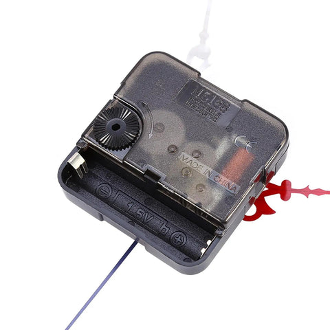 Quartz Clock Mechanism Kit With Hands And Motor For Easy Wall Clock Repair, battery compartment and gears, rear view.