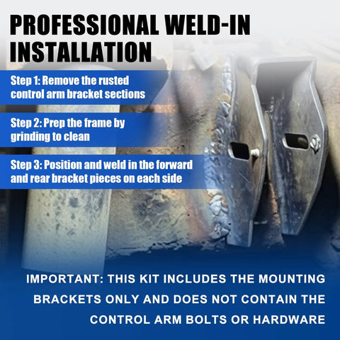 Professional weld-in instructions for Front Upper Control Arm Mounting Brackets Kit For Chevy Silverado 2500HD And GMC Sierra 2500HD 2001 To 2010 Frame Weld In Suspension Repair Heavy Duty Steel 4 Piece