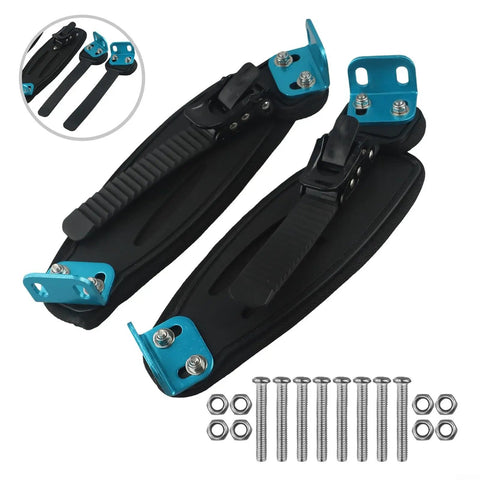 Ride Ready Adjustable Aluminum Foot Holder Strap For Electric Skateboards And Off Road Longboards Secure Rubber And Nylon Fastening Belt In Blue Easy Install Durable Buckle Keeps Your Feet Locked In visible with mounting hardware