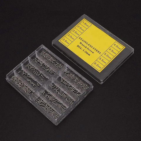 Top Shelf Stainless Steel Cross Micro Screw Set With Nifty Storage Box 1.6 To 6.0mm in transparent case.