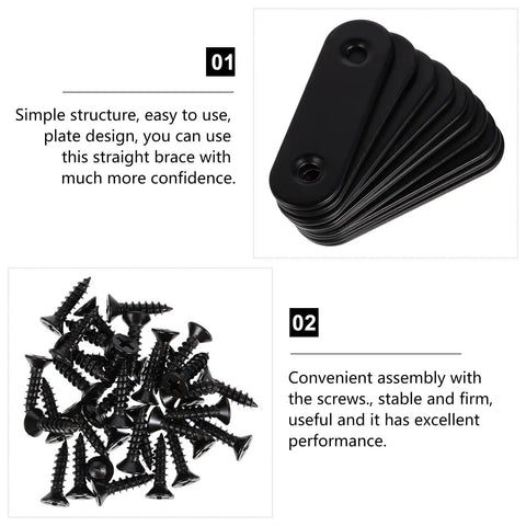 Heavy Duty Black Stainless Steel Brace Brackets For Wood Furniture And PCs with screws for right-angle joints support