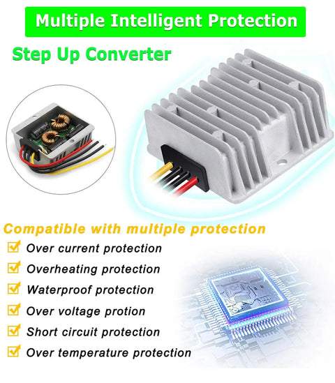 12V To 48V Boost Converter 288W 6A Step Up Voltage Regulator For Golf Carts with multiple protections and aluminum shell