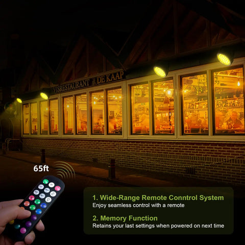 Linkable LED Wall Washer Light With RF Remote 144W RGBW Color Changing Outdoor Landscape Lighting illuminating building facade