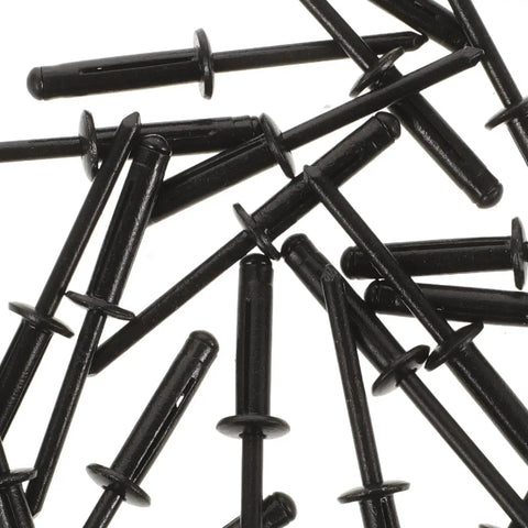 Heavy Duty Aluminum Blind Rivet Kit 20 Piece For Beefy Grip And Quick Fixes scattered on white background.