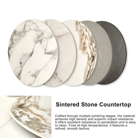 Various sintered stone sheets showcasing elegant designs for Smooth Operator Quiet 360 Spin Sintered Stone Lazy Susan Turntable.
