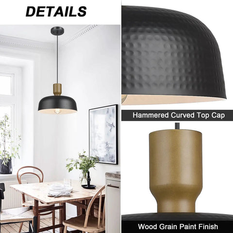 Farmhouse Pendant Lights Set, 2-Piece Adjustable Hanging Fixtures With Hammered Metal Shades over dining table