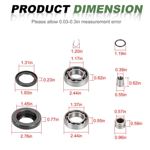 Dimensions of Rear Differential Bearing Seal Kit for Rubicon 500 TRX500FA FGA and Foreman 450 TRX450FE FM and Foreman 400 TRX400FW 2001 2004 ATV Repair Kit with Heavy Duty Seals for Long Lasting Gear Case Protection
