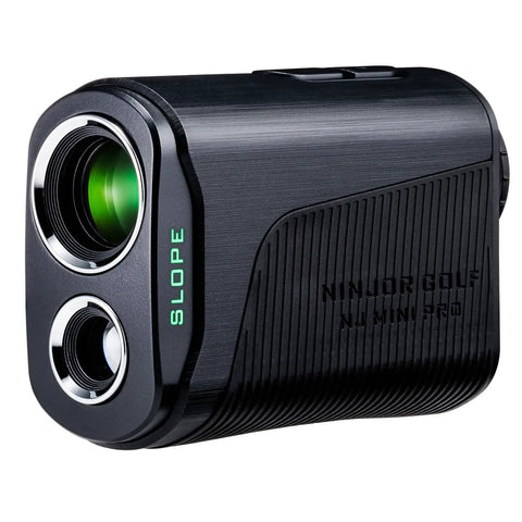 Pocket Friendly Golf Laser Rangefinder With Slope Toggle And Pin Lock Mode Delivers Dead On Readings Up To A Fresh 1000 Yards Across Any Fairway Featuring Crisp Lcd Screen And Super Dope Black Build For Weekend Warriors, close-up view of black rangefinder with slope indicator.