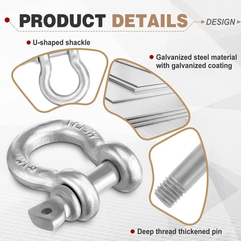 Thirty Pack Three Eighth Inch D Ring Shackles Galvanized Carbon Steel Screw Pin Anchor Shackles detail view