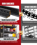 Comparison graphic of set of 2 71 inch heavy duty garage shelving units vs inferior shelving quality and strength