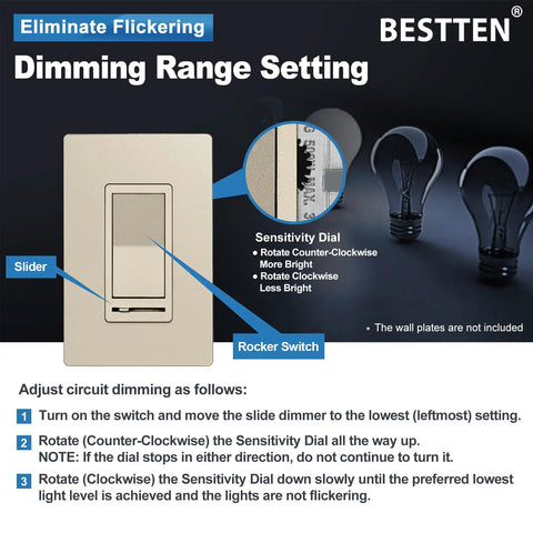 Matte Brown Dimmer Switch Pack Of 10 For Single Pole Or 3 Way Install, Dimmable LED CFL Incandescent And Halogen Compatible