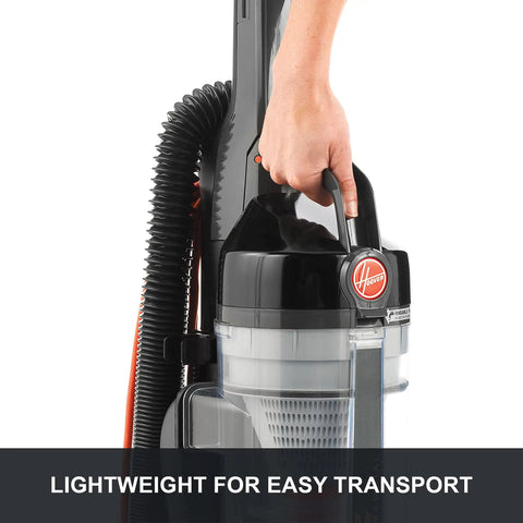 Hoover Commercial TaskVac Bagless Upright Vacuum Cleaner Lightweight 15 Pounds with easy transport handle for commercial use.