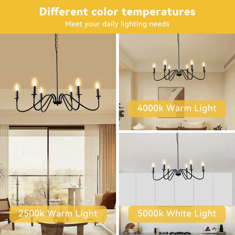 34.6 Inch Dimmable Plug In Chandelier With Cord 6 Light Modern Farmhouse Pendant Light in different color temperatures