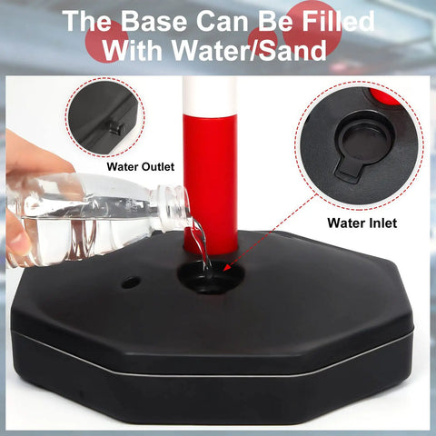 Filling base of Nine Pack Traffic Delineator Cones With Base Set Red Plastic Safety Cones For Parking Lot Use with water