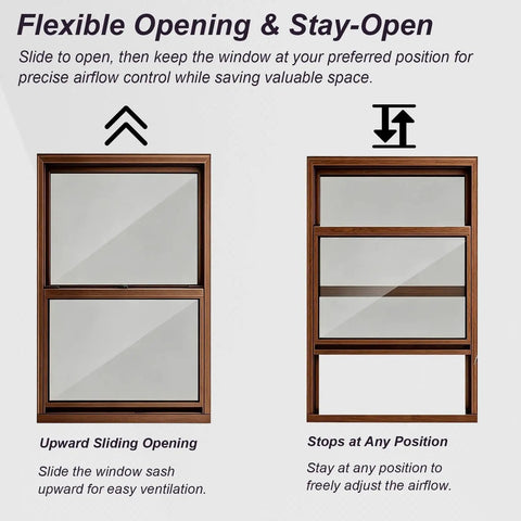 Heavy Duty Insulated Sliding Windows For Sheds Featuring Soundproof Tilt Glass And Warm Wood Grain Finish Smooth Flush Mount Replacement Dead Quiet Workshop Zero Sweat Setup showcasing flexible sliding opening and stay-open design.