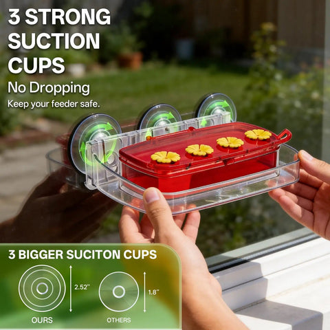 Window Hummingbird Feeder With Strong Suction Cup No Fuss 10oz Red Outdoor Bird Feeder With Built In Moat Easy To Clean And Refill
