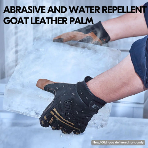 Water Repellent Goat Leather Mechanic Gloves For High Dexterity And All Day Comfort Heavy Duty Rigger Work Glove gripping ice block