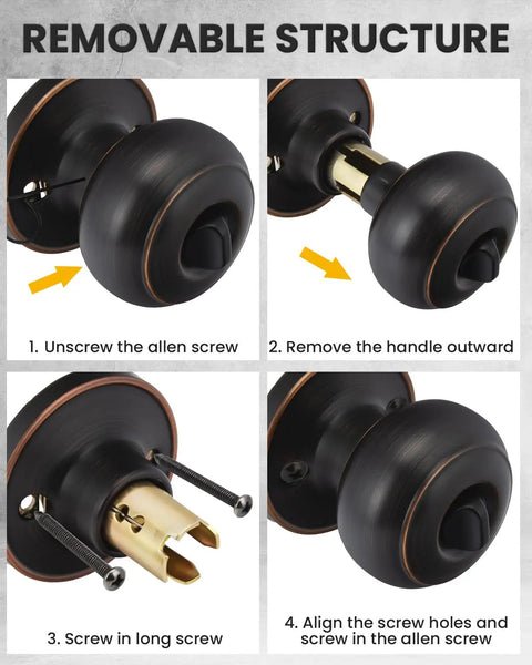 Oil Rubbed Bronze Interior Door Knob Privacy Set For Bedroom And Bathroom Doors, No Key Privacy Lock installation steps.
