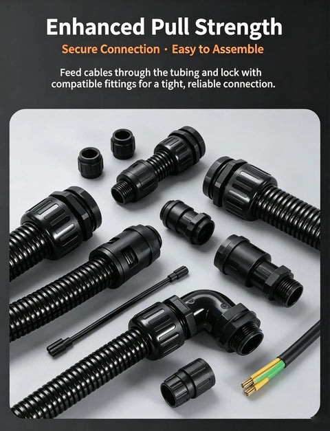 Premium Grade Built Tough Flexible Corrugated Conduit For Top Tier Cable Protection And Wire Management That Bends Like Butter Without Any Drama On Every Job Site fittings and tubing for secure connections.