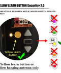 Diagram highlighting yellow learn button compatibility for 3 Pack Garage Door Remote Keychain Replacement For Sears Craftsman Chamberlain LiftMaster with Security 2.0.
