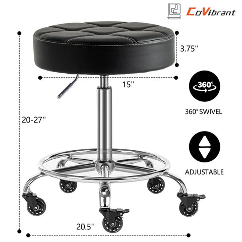 Lockable Rolling Stool With Quiet Rubber Wheels And Footrest Pro Grade Comfort Adjustable Swivel Chair For Kitchen Medical Workshop Salon Tattoo And Office Sturdy Black Stool Fits 20 To 27 Inches