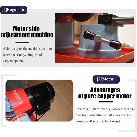 Top Shelf 550W Electric Circular Saw Blade Sharpener With Waterproof Switch And Bullseye Alignment Dial shows motor side adjustment for accurate positioning.