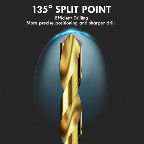 Close-up of one drill bit from 230 Piece Titanium Twist Drill Bit Set For Sheet Metal Wood And Plastic With Quick Change Shank