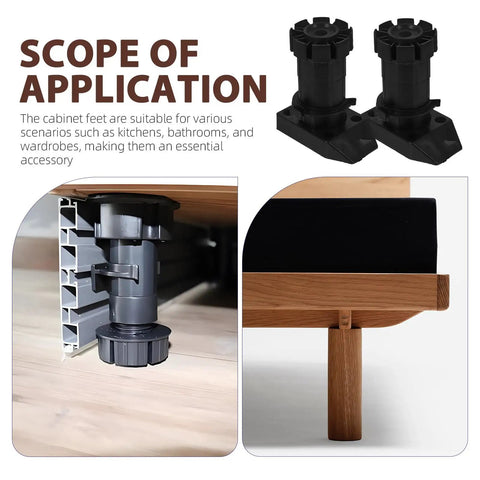 Adjustable Furniture Legs for Cabinets Black 4 Pack Heavy Duty ABS Leveling Feet for kitchen cabinets installation