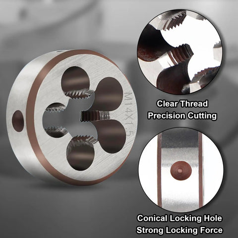 Premium M14 X 1.5 Metric Thread Tap And Die Set In High Speed Steel 6542 showing clear thread precision cutting