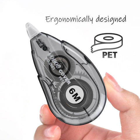 White Correction Tape Dispenser Set For Quick Clean Edits Left Or Right Hand Friendly 12 Pack Each 6M Long 0.2 Inch Tape Width School And Office Essentials Instant Rewriting With No Ghosting Or Paper Damage held in hand