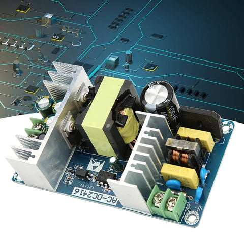 Industrial 150W 24V DC Switching Power Supply Module 100-240V AC To 24V DC 6A-9A, SMPS Board With Overcurrent And Short-Circuit Protection, Heat Sink, Reliable For Industrial Equipment on blue PCB