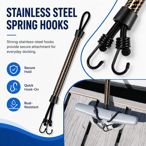 2-Pack Bungee Dock Lines for Lowe Roughneck 2070 CC Boats, Heavy Duty Boat Bungee Snubber Mooring Cords with Stainless Hooks