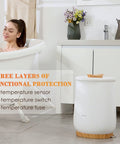 Ultra Large Bucket Towel Warmer For Bathroom With Auto Shut Off beside bathtub, highlighting three layers of functional protection.