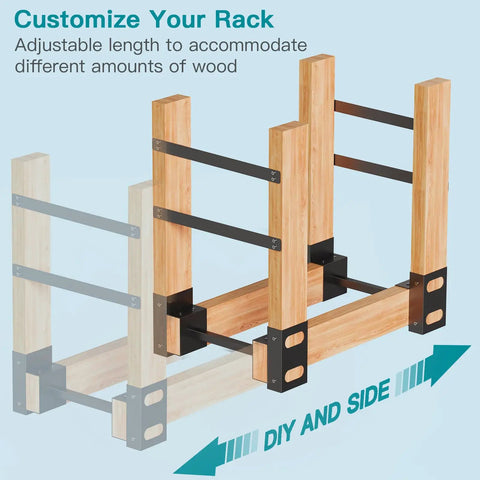 Rugged Outdoor Firewood Rack With Easy Adjustable Length Wood Storage Brackets Kit Log Stacking Stand For Outdoor And Indoor Fireplaces Heavy Duty Black Set Of Two No Fuss Easy Use