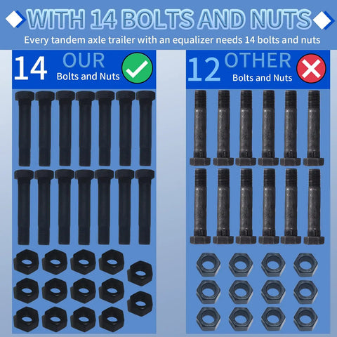 Comparison of 14 bolts and nuts versus 12 for Trailer Shackle Kit For Double Eye Springs 3,500 Lbs To 5,200 Lbs Dual Axle Upgrade