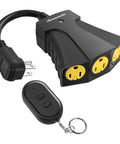 Outdoor Remote Control Outlet Switch with Three Heavy Duty Grounded Outlets, Weatherproof 15 Amp Plug for String Lights