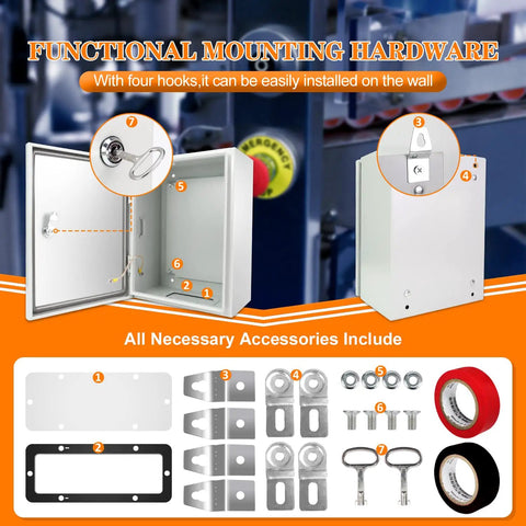 Tough As Nails Outdoor Electrical Box 12 By 10 By 6 Inch NEMA 4X Waterproof Steel Enclosure with accessories and lock feature