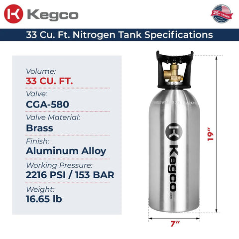33 Cu Ft Lightweight Aluminum Nitrogen Tank Cylinder For High Pressure Up To 2216 PSI 153 Bar with dimensions and specs