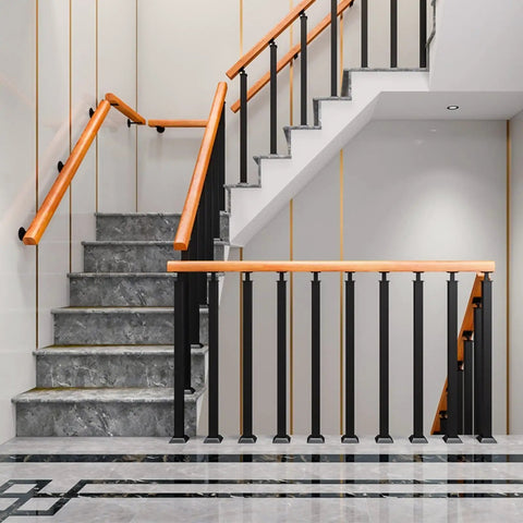 Adjustable Stainless Steel Railing Posts And Black Powder Coated Deck Railing Kit For Indoor Stairs Outdoor Porch Steps Floor Mount Baluster System in modern interior setting.