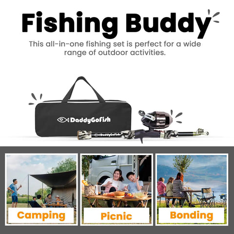 Kid Friendly Fishing Pole Rod And Reel Combo Starter Set With Tackle Box, 5ft Telescopic Rod, Portable Bag, Outdoor Activities