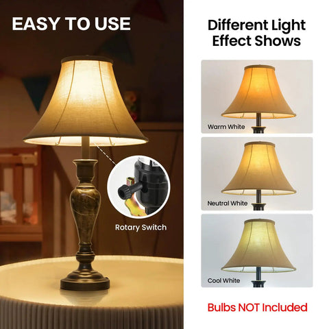 Three Piece Living Room Lamp Set with warm, neutral, cool light effects, vintage table lamp, sturdy iron base, brown fabric shade