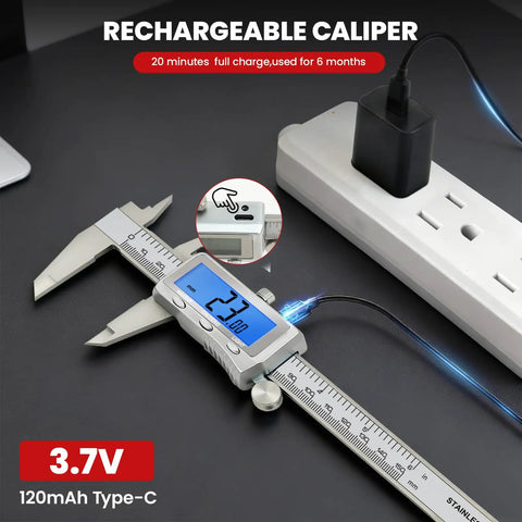 12 Inch Digital Caliper With Backlit LCD Screen All Metal Measuring Tool For Jeweler DIYers Woodworkers And Household Use Auto Off MM To In Conversion Accurate To 0.001 Inch Or 0.02 Mm charging with Type-C cable